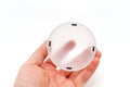 Diffuser attachment for camera flash tool in hand Royalty Free Stock Photo