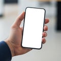 A person holds a smartphone with Royalty Free Stock Photo