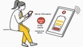 Person holds tablet with battery & info, device power user info vector design Generative AI