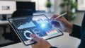 Person using stylus on tablet displaying skill assessment analytics with charts digital Royalty Free Stock Photo