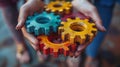 A person holds three colorful gears Plant, Flower, Petal Royalty Free Stock Photo