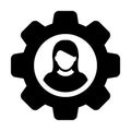 Person icon vector female user profile avatar with gear cogwheel for settings and configuration in flat color glyph pictogram Royalty Free Stock Photo