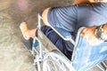 Person injured sit on wheelchair.