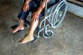 Person injured sit on wheelchair.
