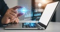 Person Interacting with AI Interface on Laptop, Data Analysis and Digital Transformation Royalty Free Stock Photo