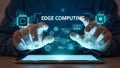Person Interacting with Edge Computing Digital Interface Above Tablet Royalty Free Stock Photo