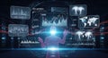 A person interacting with a futuristic data visualization interface Royalty Free Stock Photo