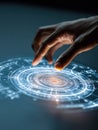 Person interacting with a futuristic digital interface or holographic display Royalty Free Stock Photo
