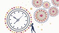 Person Interacting with Gears and Clock Elements, vector design Generative AI Royalty Free Stock Photo
