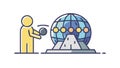 Person Interacting with Globe, Global Connectivity Network, vector design Generative AI Royalty Free Stock Photo
