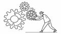 Person Interacting with Large Gears Vector Concept, vector design Generative AI Royalty Free Stock Photo