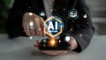 Person Interacting with Smartphone Displaying AI Assistant Icons and Digital Interface Technology Concepts in a Modern Royalty Free Stock Photo