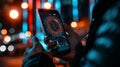 Person interacting with smartphone displaying security interface