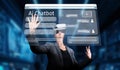 Person Interacting with Virtual AI Chatbot Interface in Futuristic Digital Environment Using VR Technology for Personal Royalty Free Stock Photo