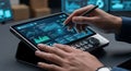 Person using advanced digital tablet with stylus for data analysis and visualization Royalty Free Stock Photo