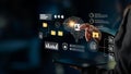 Advanced technology interface showing data analysis and artificial intelligence concept with human touch on digital Royalty Free Stock Photo