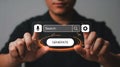 Interactive Digital Interface Displayed in Front of a Person Featuring Voice Search and Generate Button Showing Technology Use and Royalty Free Stock Photo