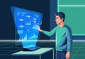 A person interacts with a futuristic holographic display featuring Royalty Free Stock Photo