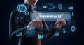 Person Interacting with Generative AI Technology Interface with Futuristic Data Royalty Free Stock Photo