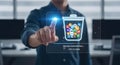 hand touching digital trash bin icon for clearing cache and data optimization Royalty Free Stock Photo