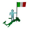 Person with Italian flag on map