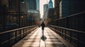 A person jogs through a cityscape dodging people and obstacles in their path created with Generative AI