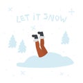 Person jumping into snow drift, legs up, isolated vector illustration Royalty Free Stock Photo