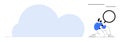 Man with Magnifying Glass Analyzing Cloud Data in Minimalist Digital Concept Royalty Free Stock Photo