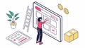 Person on Ladder Fixing Website UI, Web Development, vector design Generative AI Royalty Free Stock Photo