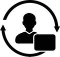 Person with laptop and circular arrows showing workflow or process icon Royalty Free Stock Photo
