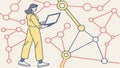 Person on Laptop Interacting with Data Network Vector, vector design Generative AI Royalty Free Stock Photo