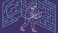A person with a laptop sitting in a digital maze, coding concept, vector design Generative AI Royalty Free Stock Photo