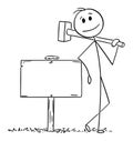 Person Leaning on Sign , Vector Cartoon Stick Figure Illustration