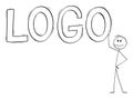 Person Leaning Towards Logo, Concept of Logotype Design, Vector Cartoon Stick Figure Illustration