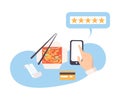 Person leaves a review on the food vector illustration