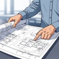 The blueprints feature detailed floor plans with labeled sections Royalty Free Stock Photo