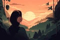 person, listening to lofi music and daydreaming about travels to faraway places