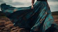Elegant Woman In Teal Dress: Aesthetic Movement Inspired Maxi Skirt