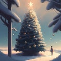 A person look at Chrismas tree, AI generate