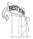 Person Looking for Best Job, Vector Cartoon Stick Figure Illustration