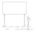 Person Looking Shocked on Empty Copy Space Billboard Sign, Vector Cartoon Stick Figure Illustration Royalty Free Stock Photo