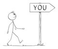 Person Looking for Yourself, Vector Cartoon Stick Figure Illustration