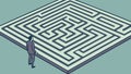 Person lost in a complex labyrinth, symbolizing challenges and problem-solving, vector design Generative AI Royalty Free Stock Photo