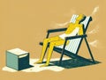 A person lounging on a beach chair in a state of complacency. Art concept. AI generation Royalty Free Stock Photo