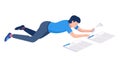Person lying on documents, overwhelmed by work or information, vector design Generative AI Royalty Free Stock Photo