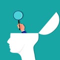 A person with a magnifying glass on his head. Surveyors and analyzers vector Royalty Free Stock Photo