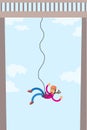 A person makes a jump with a rope from the bridge.