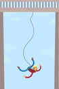 A person makes a jump with a rope from the bridge