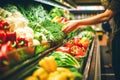 Person makes purchases in a market in the fruit and vegetable department