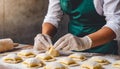 Person making fresh Italian ravioli dough on a tabletop, AI-generated.